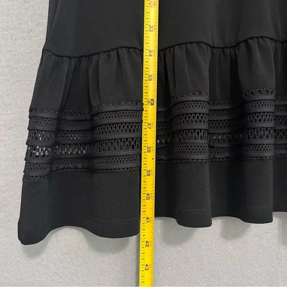 Michael Kors Black A-Line Dress Short Sleeve Ruffle Hem Crew Neck Mesh Insets XL - Picture 11 of 11